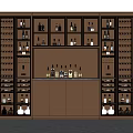 Gold Modern Wine Cabinet with Multiple Shelves Bar Counter and Various Wine Bottles