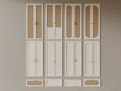 White Wardrobe Doors With Multiple Styles Grid Solid Panels And Drawers 3d model