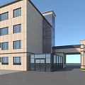 Modern Commercial Complex Exterior Design With Glass Facade Multi Storey And Entrance
