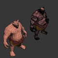 Two Standing Muscular Horned Fantasy Game Characters With Red Eyes And Loincloth