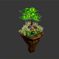 Adorable Orange Game Character Sitting on Floating Island with Green Tree and Grass