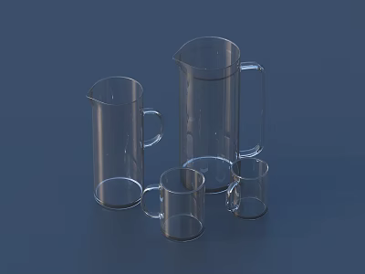 Clear Glass Pitchers And Cups Set For Daily Home Household Use 3d model