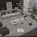 Modern Living Room Sofa Coffee Table Set With Decorative Pillows And Marble Top