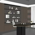 Modern Study Room Interior With Built in Shelves Desk Laptop Chair And Potted Plant