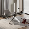 Modern Desk and Chair Set with Metal Frame in Study Room with Laptop and Books