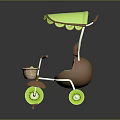 Kiwi Shaped Baby Stroller With Green Canopy Brown Body And Green Wheels
