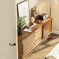 Modern Wooden Decorative Cabinet With Potted Plant Framed Art Radio Tray And Notebook