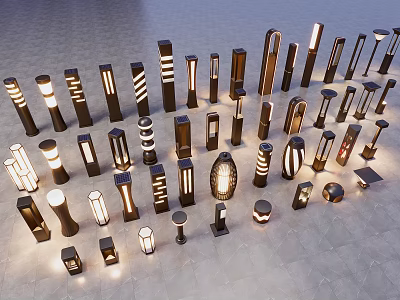 Outdoor Lights Various Styles Column Round Base Black White Illuminated Modern Design 3d model