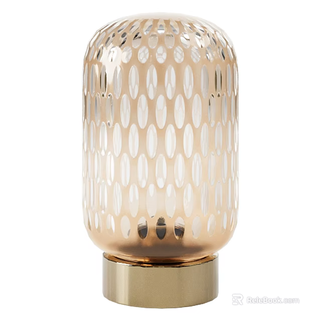 Elegant Modern Glass Table Lamp With Oval Perforated Pattern And Gold Base 3d model 