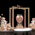 Gold Store Check in Photo Spot With Heart Shaped Display Stand Gift Boxes And Balloons