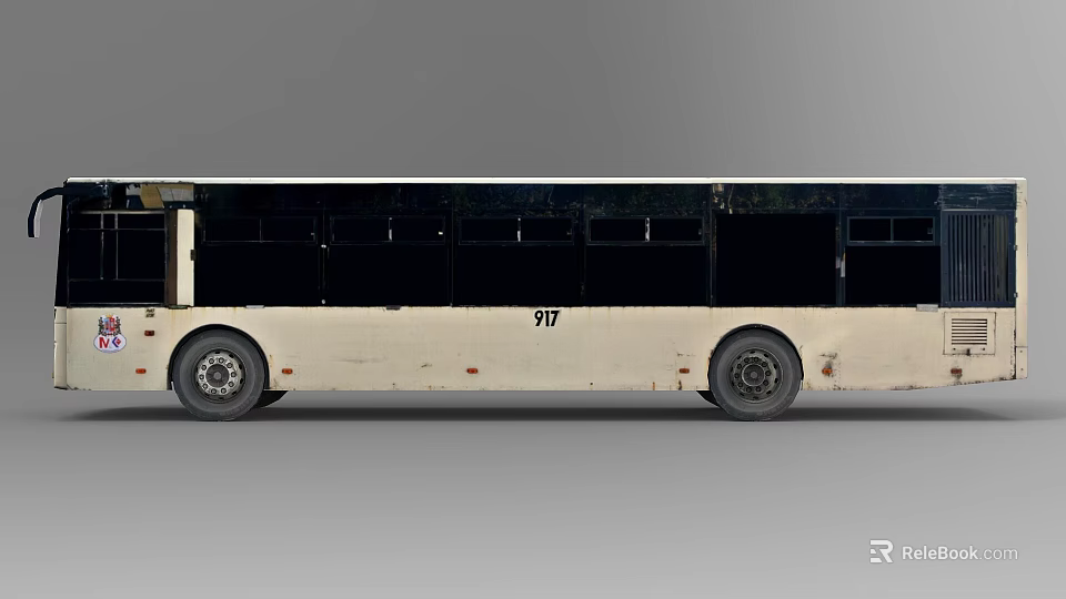 Beige Bus With Black Windows And Number 917 In Side View 3d model 