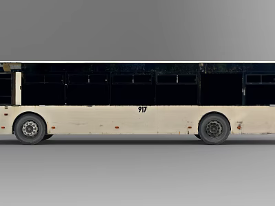 Beige Bus With Black Windows And Number 917 In Side View 3d model