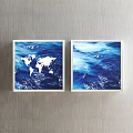 Double Framed Landscape Paintings With Snowy Mountains Text And Starry Sky 3d model