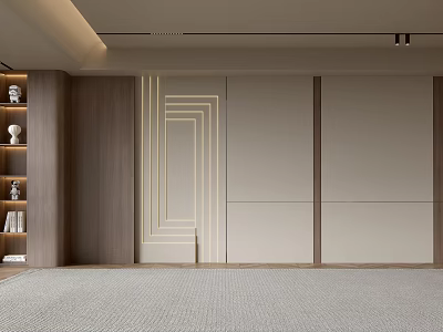 Modern Sofa Background Wall Design With Wooden Panels Linear Lighting And Neutral Tones 3d model