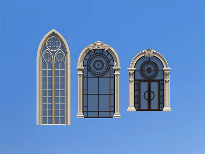 European Style Stone Villa Doors and Windows Building Stone Doors and Windows 3d model