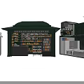 Roadside Facilities Featuring Green Kiosk With Glass Windows Shelves And Storage Units