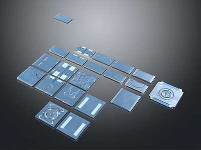 Collection Of Blue Floor Tiles With Various Patterns And Shapes 3d model