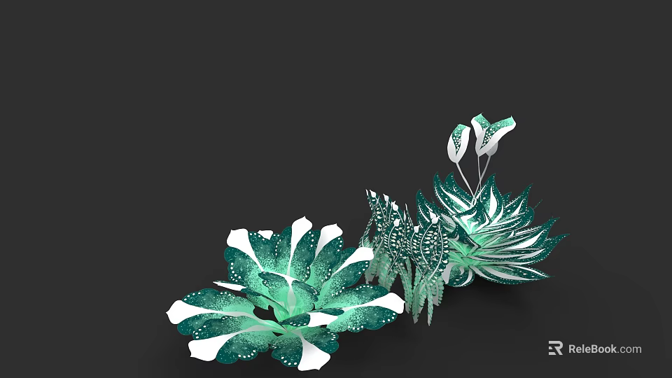 Botanical Art With Green And White Decorative Plant Leaves For Home Decoration 3d model 