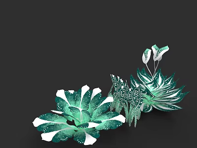 Botanical Art With Green And White Decorative Plant Leaves For Home Decoration 3d model
