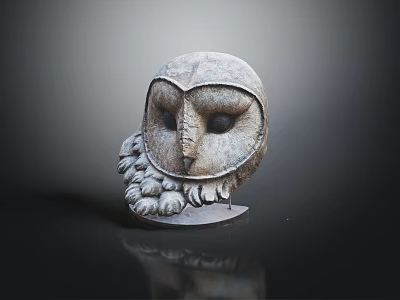 Natural Style Owl Decorative Ornament Sculpture Set With Textured Details And Metal Base 3d model