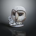 Natural Style Owl Decorative Ornament Sculpture Set With Textured Details And Metal Base