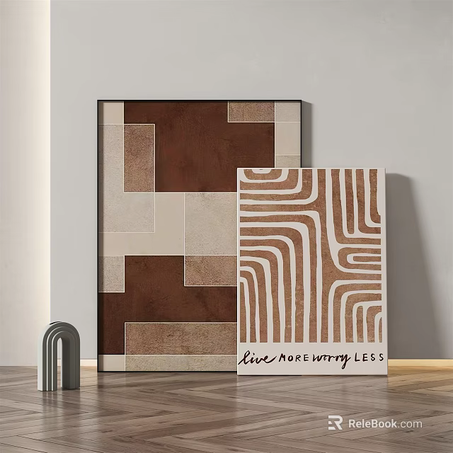 Brown And Beige Geometric Wavy Pattern Wall Art With Small Arch Decor 3d model