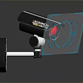 Long Span Surveillance Camera With Red Lens And Blue Scanning Lines For Security Monitoring