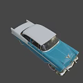 Blue And White Vintage Classic Car With Chrome Details And Retro Design