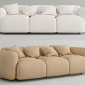 Modern Minimalist Three Seater Sofa With Neutral Colored Plush Cushions And Curved Armrests