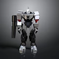 Silver And Black Mech Robot Stance With Red Accents And Weapon