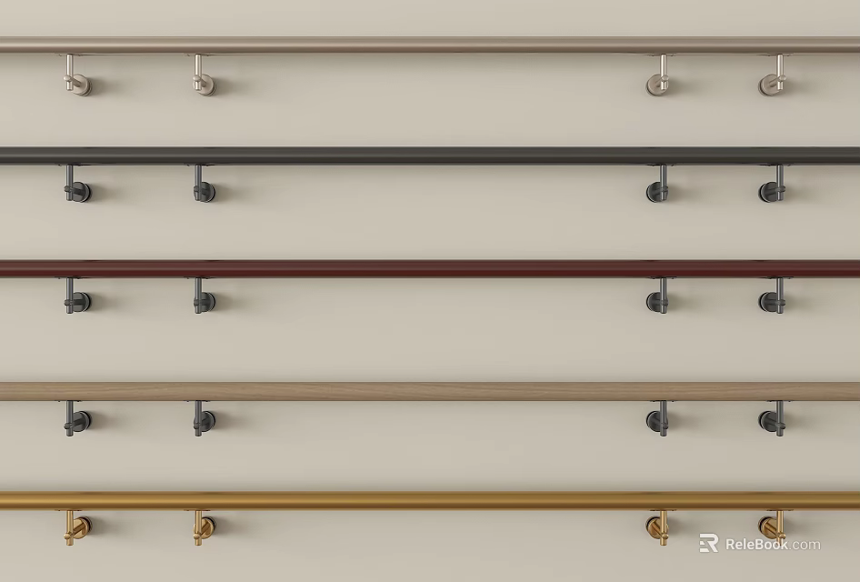 Metal Railings In Various Colors With Brackets For Interior Design 3d model