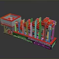 Industrial Equipment Model Red Gray Modular Structure With Cross Symbol White Top Dark Blue Base