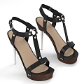 Strappy Black High Heel Sandals With Stiletto Heels Wooden Platform Soles And Metal Buckles
