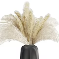 Black Vertical Striped Vase With Beige Dried Flowers Decorative
