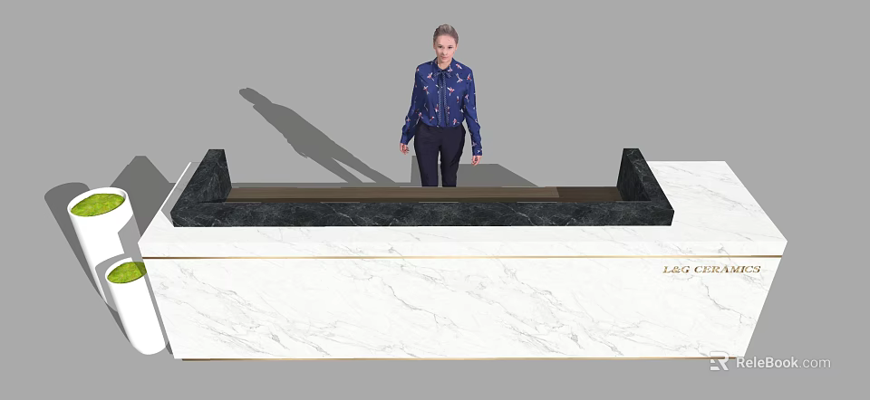 Contemporary Reception Desk With Black Frame And White Marble Countertop Design 3d model 