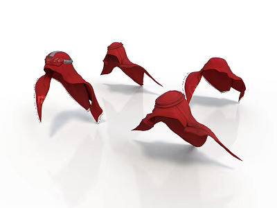 Four Red Cloak Shaped Decorative Items Floating On White Surface 3d model