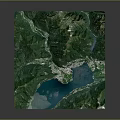3D Terrain Model Featuring Green Mountains Blue Lake Rivers And White Snow Areas