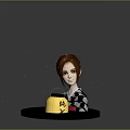 3D Game Movie Character With Brown Hair Wearing Kimono Holding Yellow Lantern With Chinese Characters