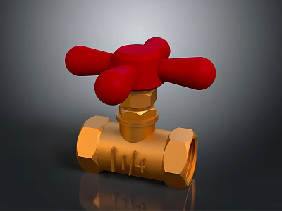 Brass Valve with Red Handle and 1/4 Inch Size as Essential Hardware Tool 3d model