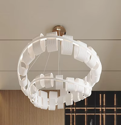 Modern White Fluted Circular Layered Chandelier For Contemporary Interior Spaces 3d model