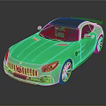 Green Mercedes AMG Style Sports Car With Black Roof Rear Spoiler And Shiny Exterior