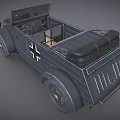 Vintage Military Open Top Vehicle Featuring Spare Tire And Dark Exterior Design