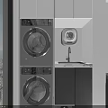 Modern White and Gray Sideboard with Glass Door Cabinets Marble Countertop and Desk Area