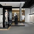 Modern Clothing Store Interior Featuring Mannequins Hanging White Clothes Dresses And Hat