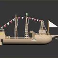 Colorful Wooden Toy Ship Model With White Sails Red Flags And Deck Details