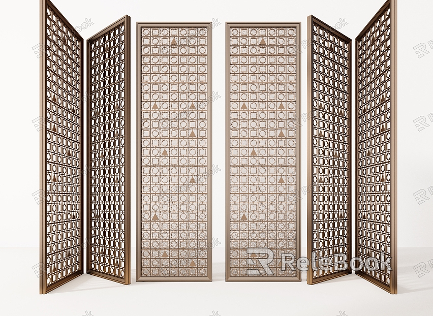 Modern glass screen metal screen partition water pattern glass screen combination model