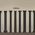 Pollform Decorative Columns With Various Designs And Styles Arranged In Row 3d model