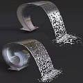 Outdoor Garden Ornament Featuring Waterfall Metal Curve Design And Flowing Water Effect