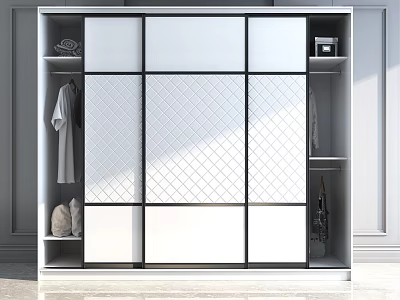 Modern Wardrobe With Sliding Doors Diamond Pattern And Storage Design 3d model