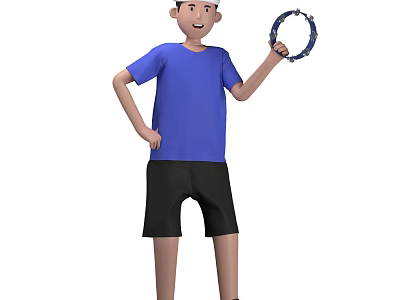 Man Wearing Blue T shirt and Black Shorts Holding Blue Hula Hoop Casually 3d model